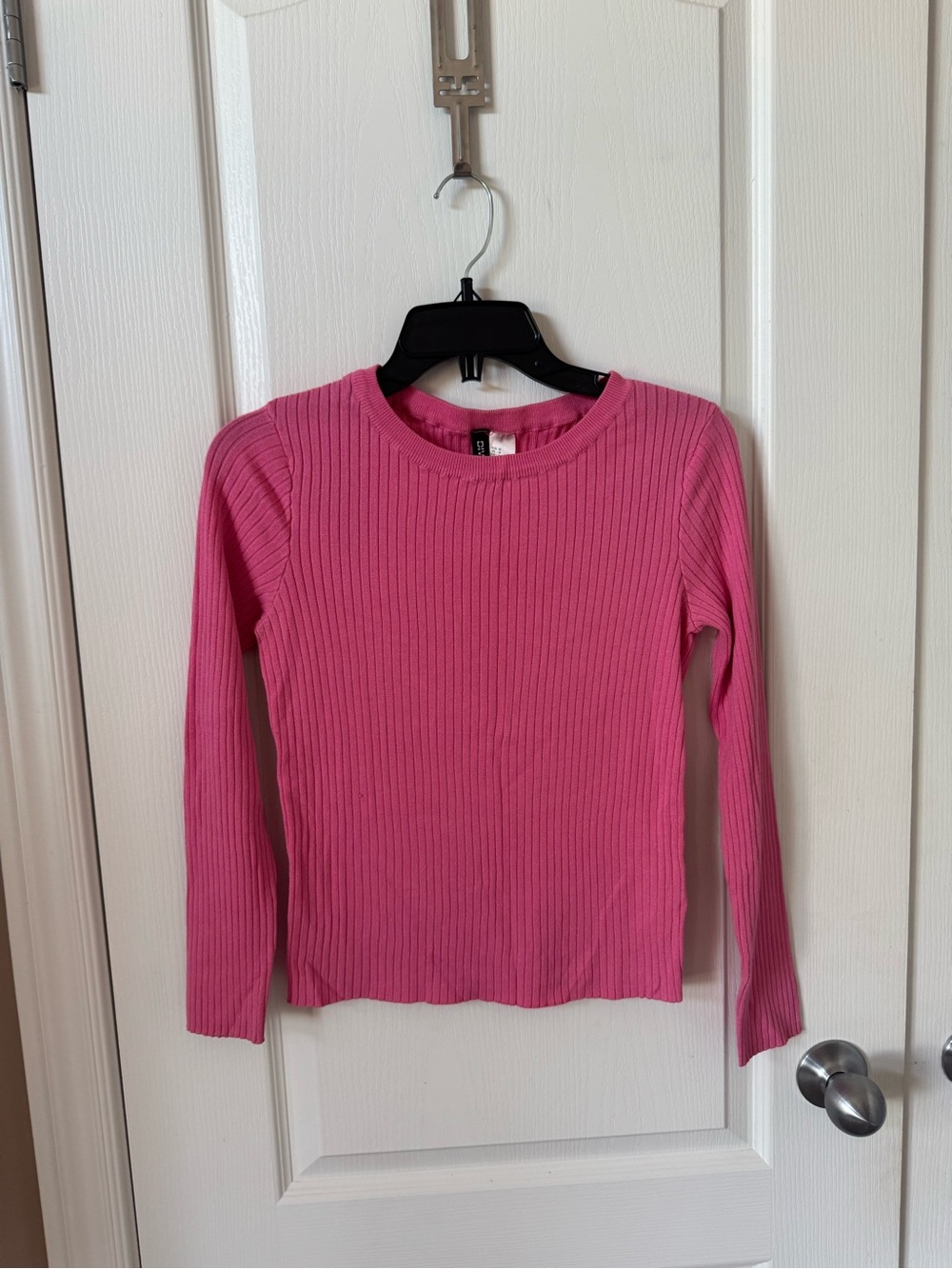 Divided Ribbed Long Sleeve Tee - Pink - Picture 2 of 4